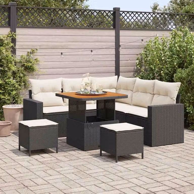 Maison Exclusive - Set da giardino composto da 8 pezzi, divano in rattan sintetico nero