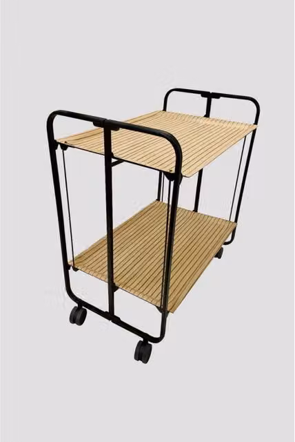 Carrello da cucina pieghevole Don Hierro nero opaco in metallo con 2 ripiani e ruote H: 72 cm, L: 43 cm, P: 66 cm – 1