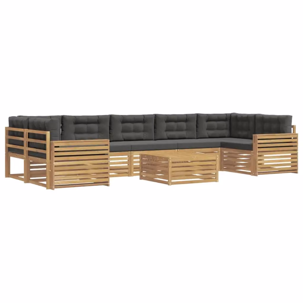 Set di divani da esterno a forma di U vidaXL in legno di acacia con cuscini, Bianco e Antracite – 2