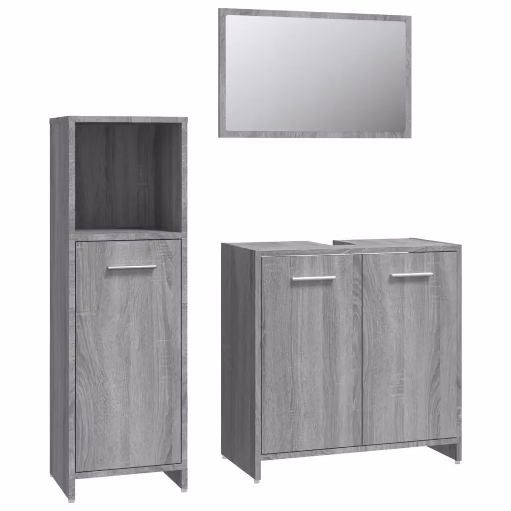Set Mobili da Bagno 3 Pezzi vidaXL in Legno Grigio con Mobile Lavabo, Pensile e Armadietto Laterale – 2