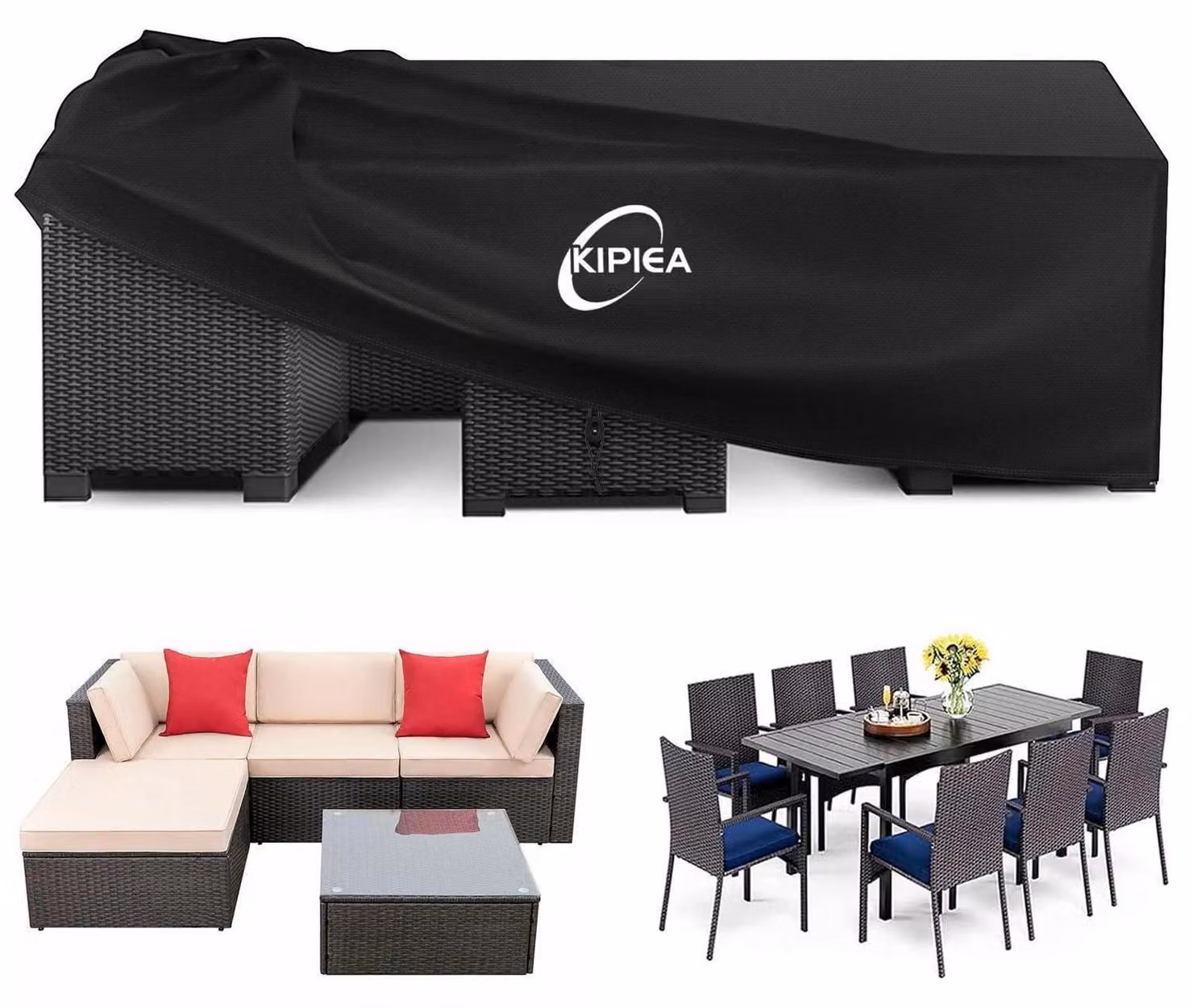 Copertura impermeabile per mobili da giardino, realizzata in tessuto Oxford 420D, resistente alle intemperie invernali e al vento, forma rettangolare, dimensioni 188 x 120 x 71 cm