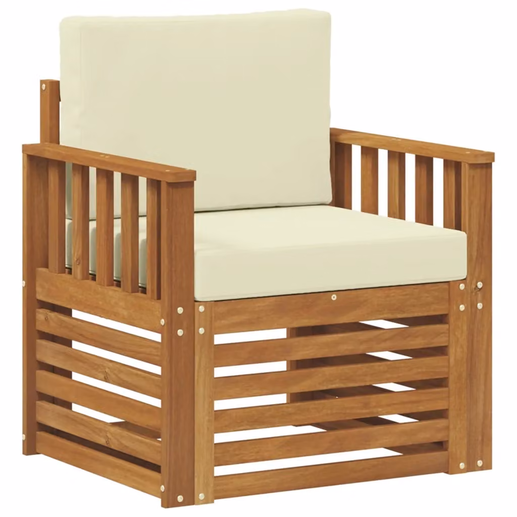 Divano da esterno moderno in legno di acacia massello e poliestere beige o bianco per giardino e terrazza – 2