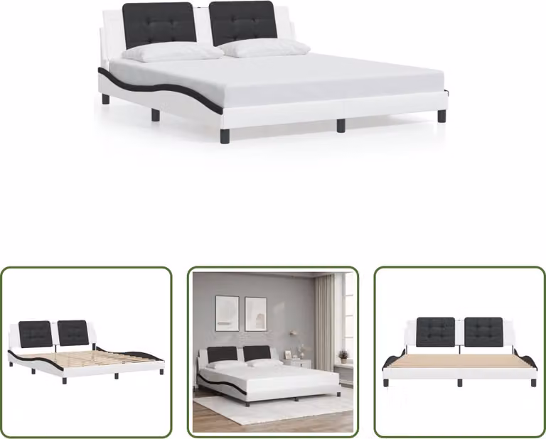 The Living Store Struttura letto con testiera bianca e nera 180x200 cm in ecopelle