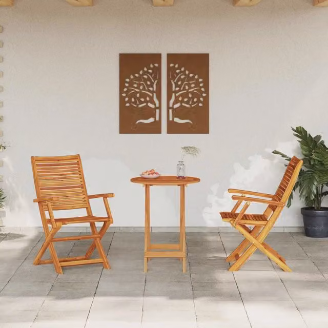 Set Bistro Pieghevole 3 Pezzi vidaXL in Legno di Acacia Marrone per Giardino e Terrazzo