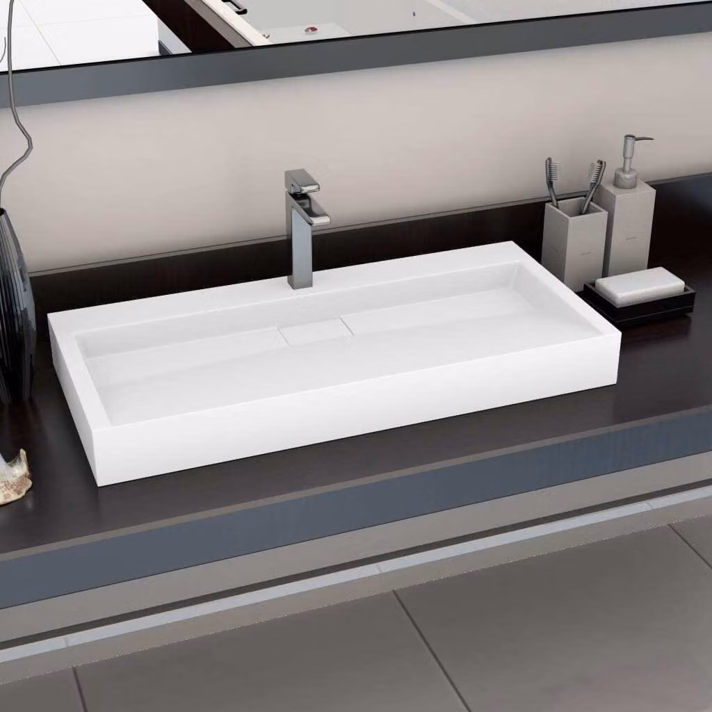 The Living Store Lavabo 100 x 46 x 11 cm Fusione minerale/marmo bianco