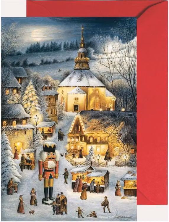 Mini calendario dell'Avvento di Seiffen con motivo in legno intagliato, 11,5 x 17 cm