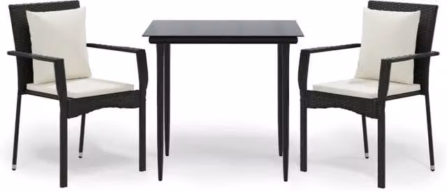 Set da Pranzo da Giardino Moderno in Polyrattan con Tavolo in Vetro e Cuscini Nero e Bianco