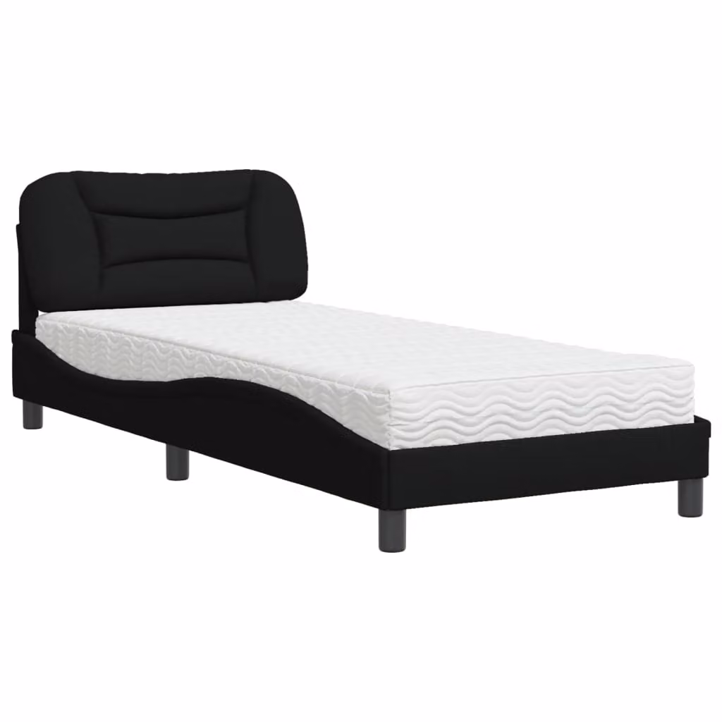 Letto con Materasso Hvar Nero 90x200 cm in Tessuto