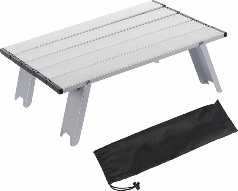 Piccolo tavolo pieghevole da esterno in lega di alluminio, portatile, per campeggio, spiaggia, picnic, argento