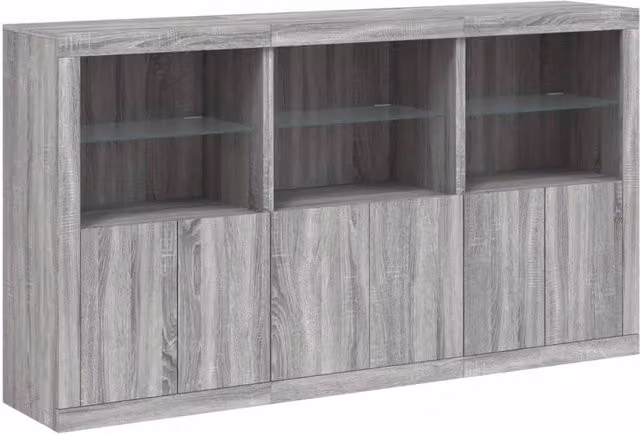 Buffet credenza con cassettiera e luci LED per cucina e soggiorno, colore grigio, L: 181,5 cm, P: 37 cm, H: 100 cm