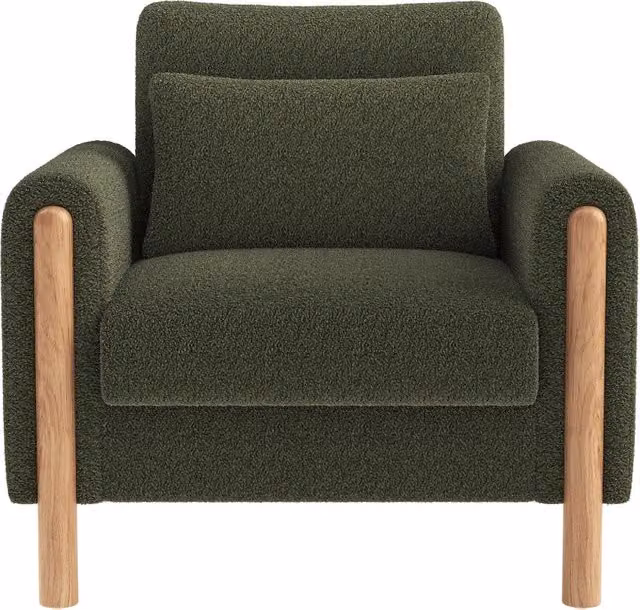 Poltrona lounge Chicfurn a 1 posto in tessuto bouclé verde con braccioli e cuscino spesso, L: 83 cm, P: 87 cm, H: 88.5 cm