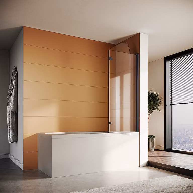 SONNI, cabina doccia pieghevole 120x140cm in vetro nero NANO 6mm con rivestimento nano