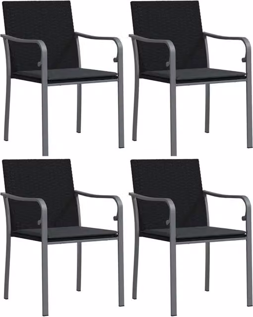 Sedie da Giardino con Cuscini 4 pz | Sedie da Esterno Neri 56x59x84cm in Polyrattan
