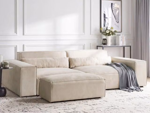Divano modulare a 2 posti con ottomana Divano componibile in velluto beige con gambe nere Soggiorno moderno