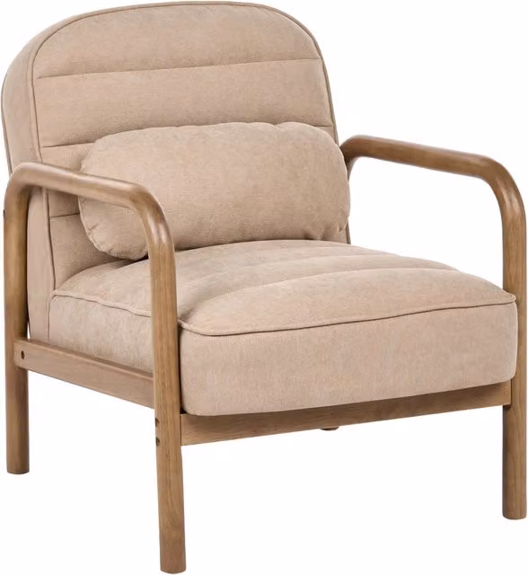 Poltrona lounge Beliani in tessuto beige con struttura in legno massello stile Mid-Century Modern