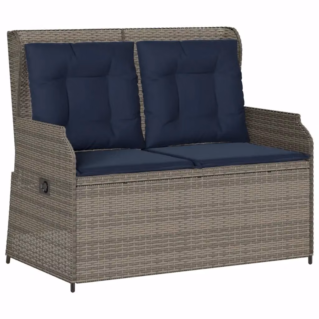 Panchina da giardino reclinabile vidaXL in polyrattan grigio con cuscini blu – 2