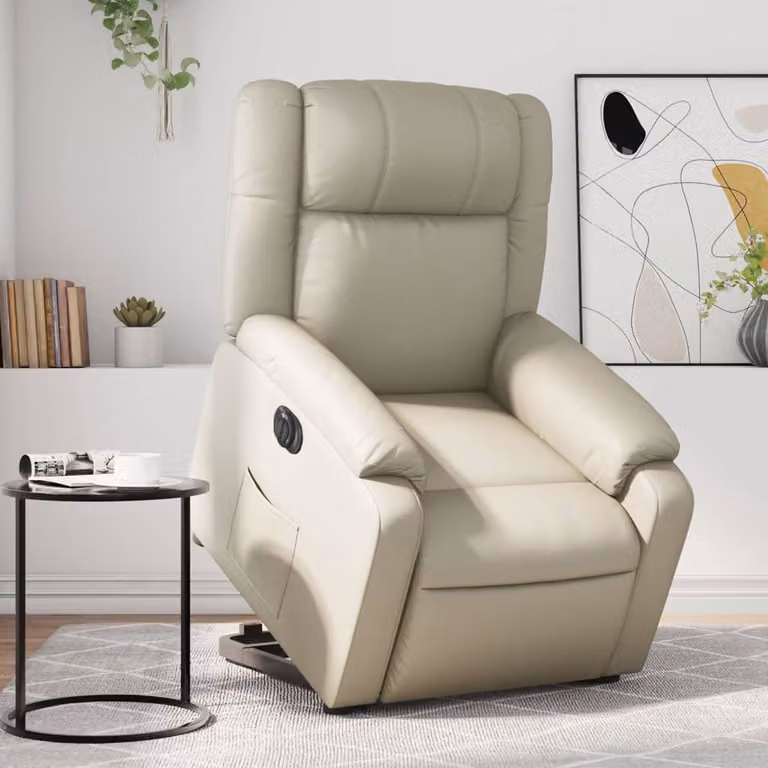 Poltrona Alzapersona Reclinabile vidaXL in Similpelle Beige con Assistenza Elettrica per Senior