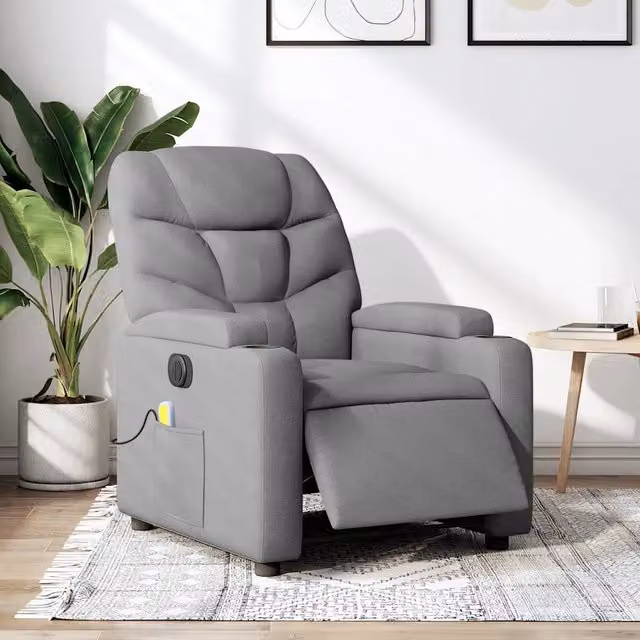 Poltrona Reclinabile Massaggio Elettrica Grigio Chiaro Tessuto 3204584