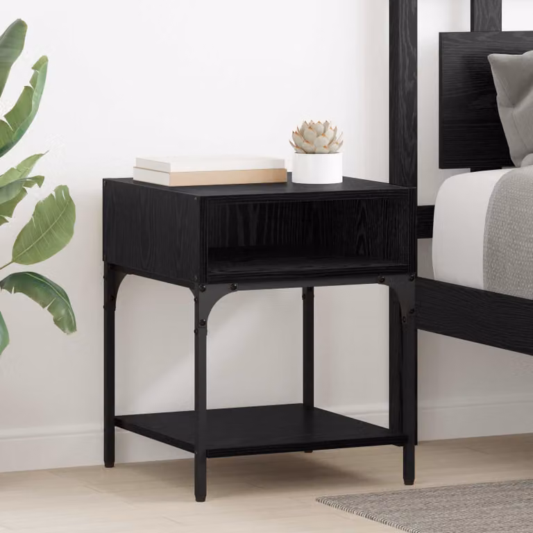 Set di 2 comodini vidaXL in legno ingegnerizzato e metallo, colore nero, L 40 cm x P 40 cm x H 50 cm