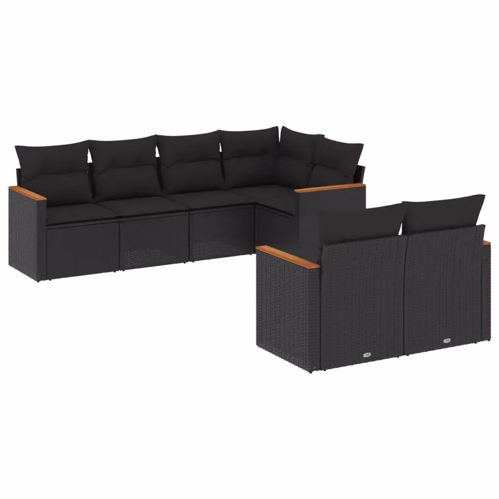 Set di divani da giardino vidaXL a forma di L con 7 cuscini in polyrattan nero – 2