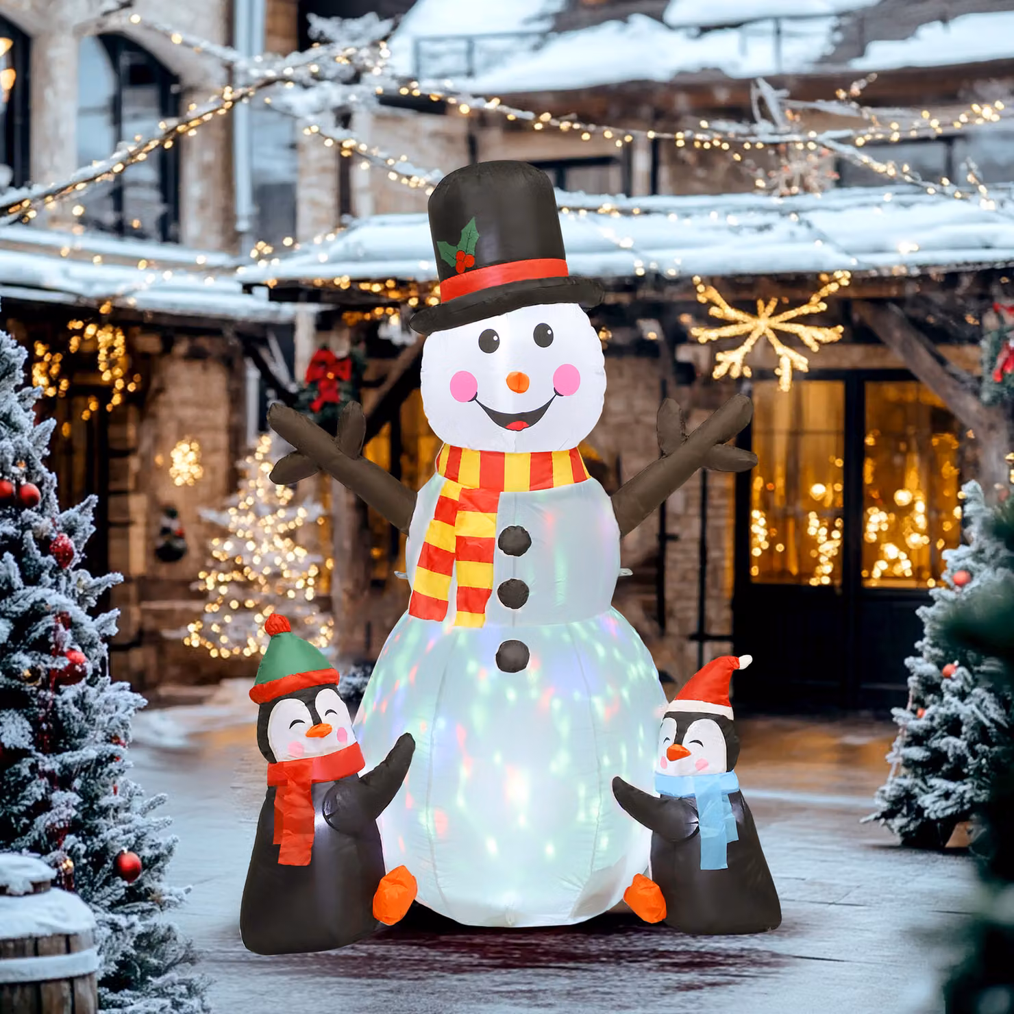 Decorazione di Natale gonfiabile Outsunny con pupazzo di neve e pinguini, colore bianco, con luci LED, Altezza: 180 cm – 2