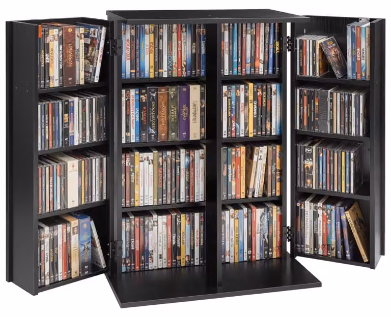 Scaffale multimediale - Scaffale per CD/DVD - 16 scomparti - Dimensioni 61 x 36,8 x 84,6 cm - Salvaspazio - Per CD, DVD, Blu-ray, libri e giochi - Da appoggio - Nero