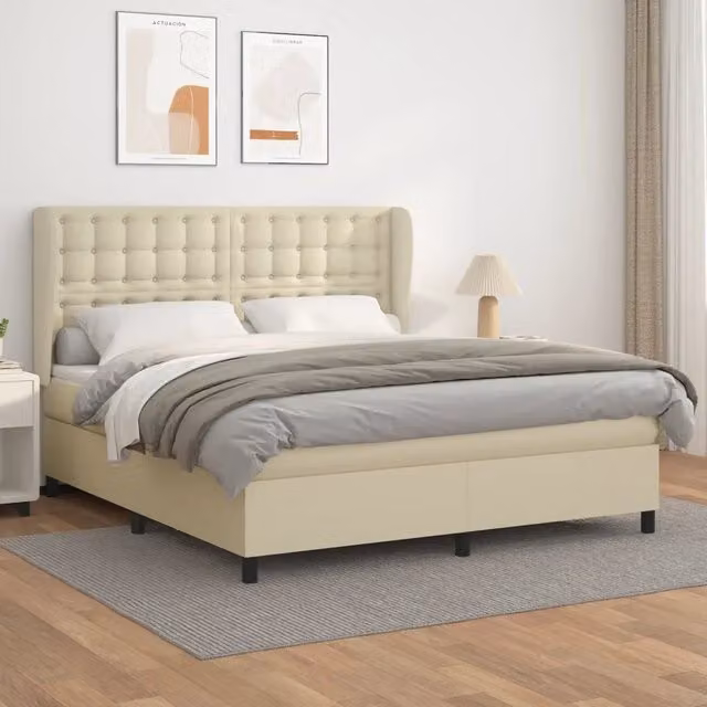 Letto a molle con materasso vidaXL in similpelle beige e bianco L/P: 160 x 200 cm – 1