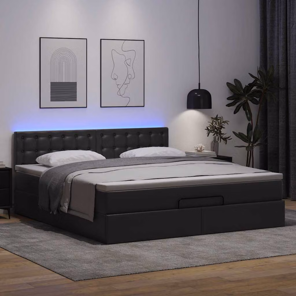 Maison Exclusive - Pouf Letto con Materassi e LED Nero 160x200cm Pelle finta
