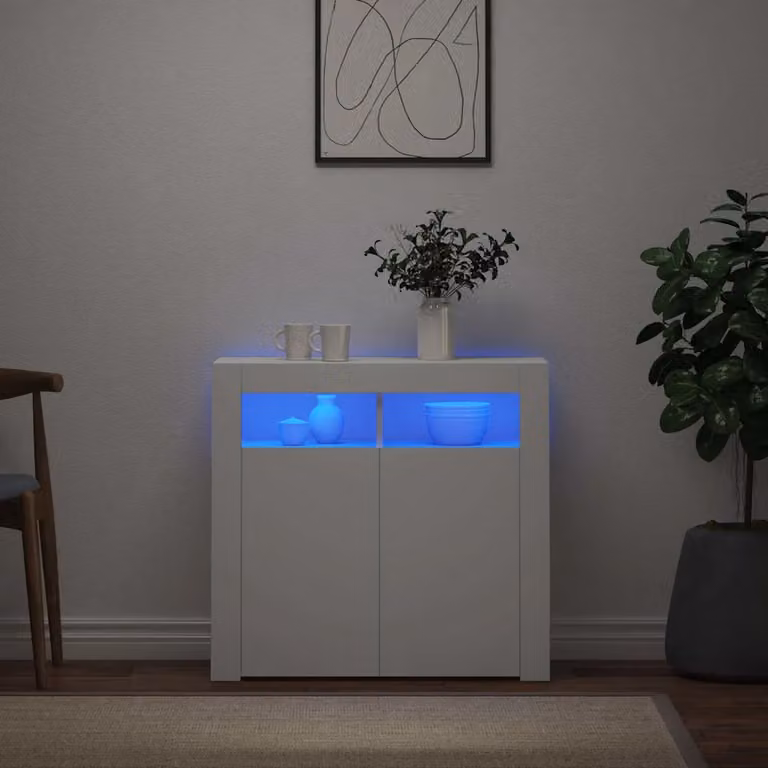 vidaXL Credenza Minimalista con Luci LED Bianca L 80 cm, P 35 cm, H 75 cm