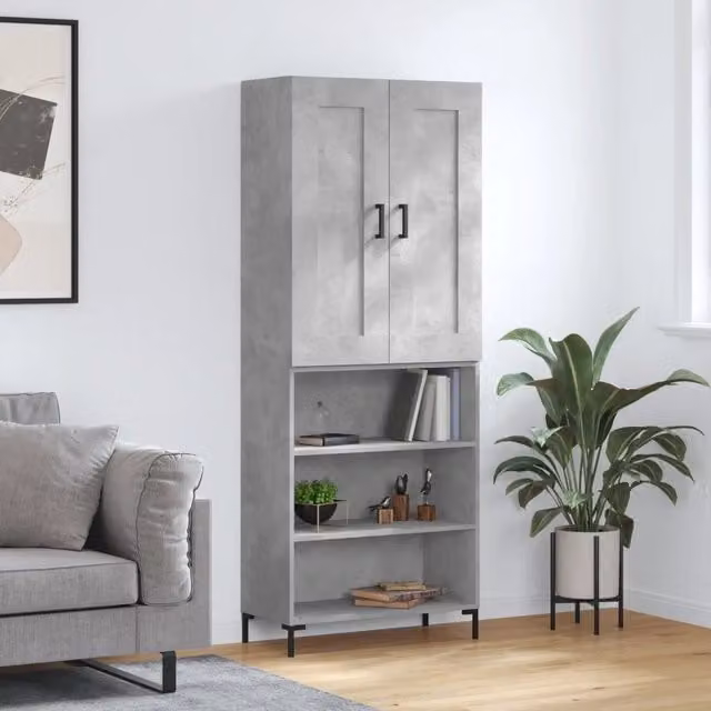 Credenza-Buffet-Armadio da cucina Grigio Cemento 69,5x34x180 cm in Legno Multistrato 398133