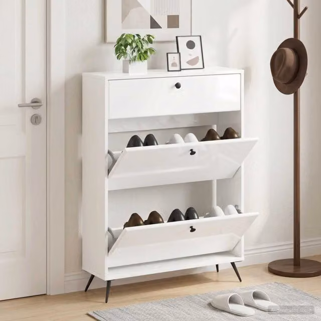 Mobile porta scarpe moderno vidaXL in MDF e metallo con ante a ribalta L/P/H: 78 x 24 x 103 cm