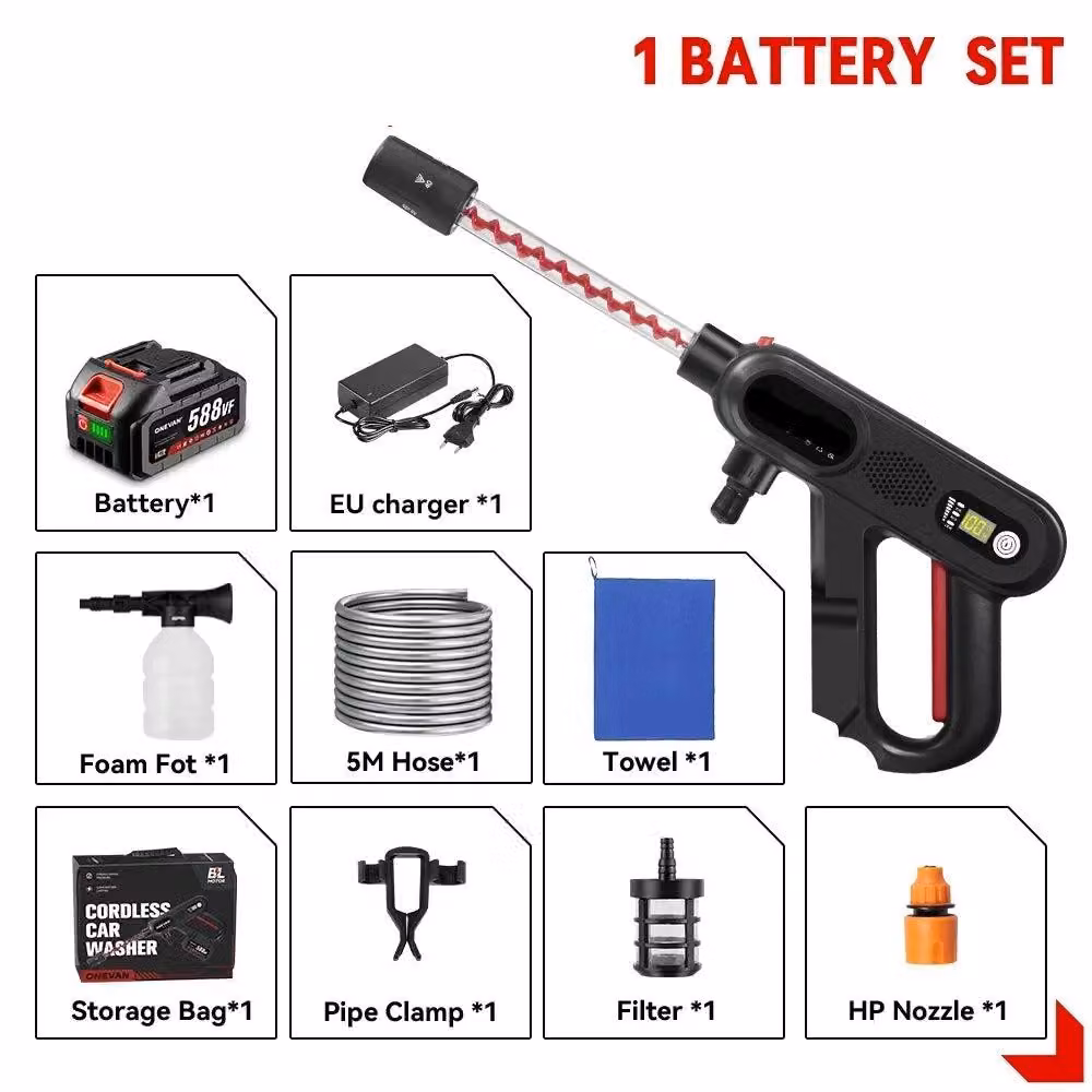 Idropulitrice - Pulitore per terrazze - A batteria - Elettrica - 220 bar - 5 in 1 - Pistola a spruzzo senza fili