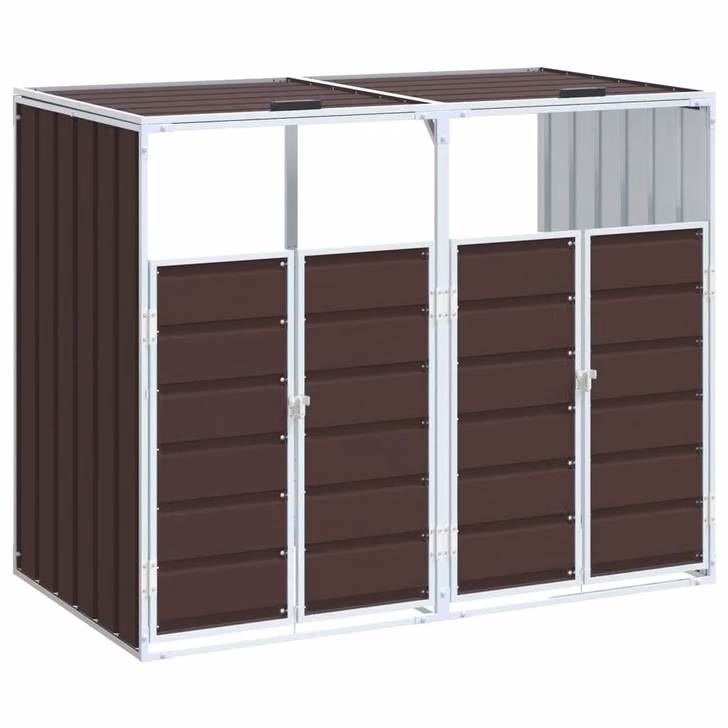 Copribidone con Ruote per 2 Bidoni Marrone 144x81x113cm Acciaio