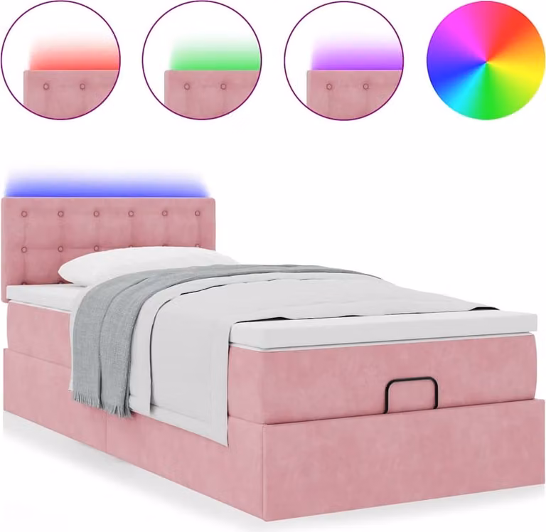 Struttura Letto Pouf con Materasso Rosa 90x200 cm in Velluto