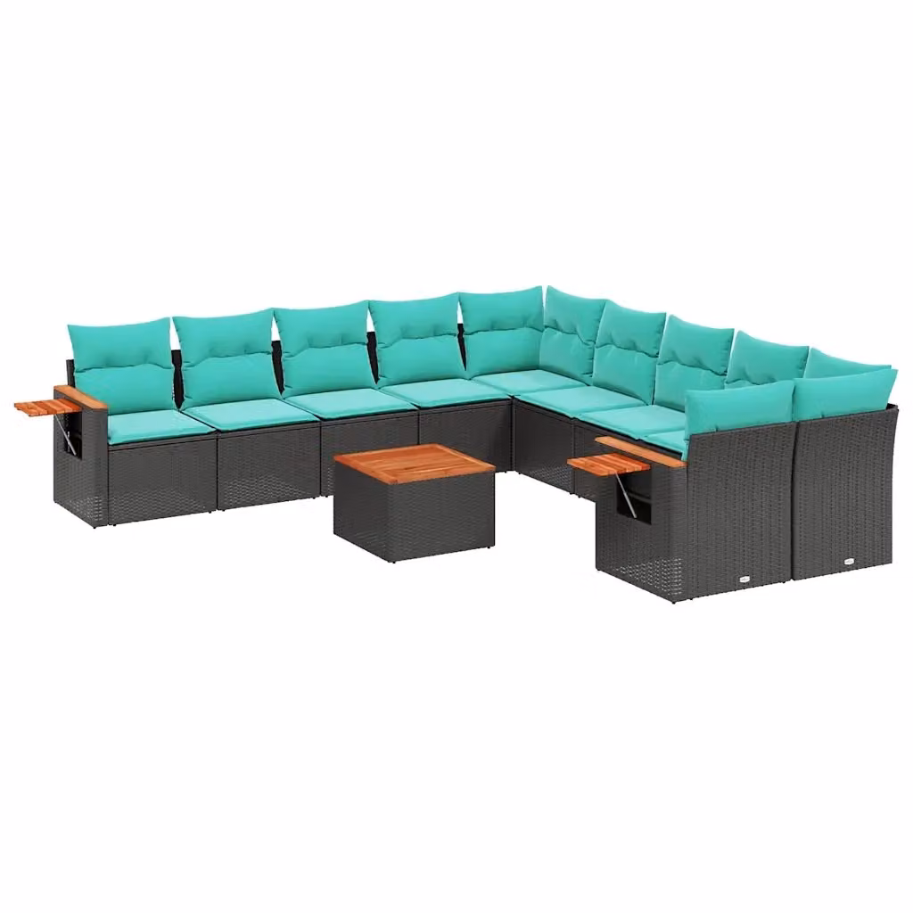vidaXL Set Divani da Giardino 11 pz in Polyrattan con Cuscini e Tavolino da Esterno, Design Moderno a L, Colore Nero, Blu o Turchese – 2