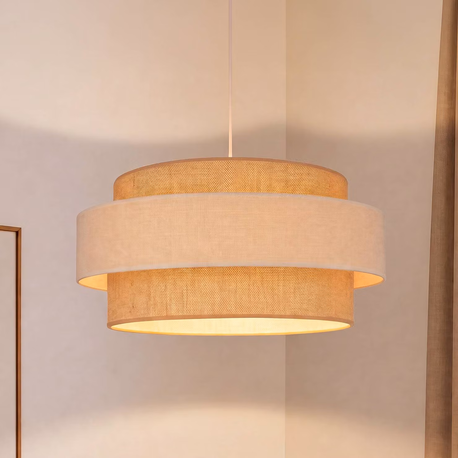 Lampada a sospensione Space Duolla, Crema / Ambra, Camera da letto, Tessuto / Stoffa / Seta, Giovanile, Lampada a sospensione