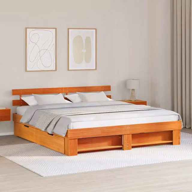 Struttura del letto-Giroletto Marrone cerato 200 x 200 cm Pino massello 597080