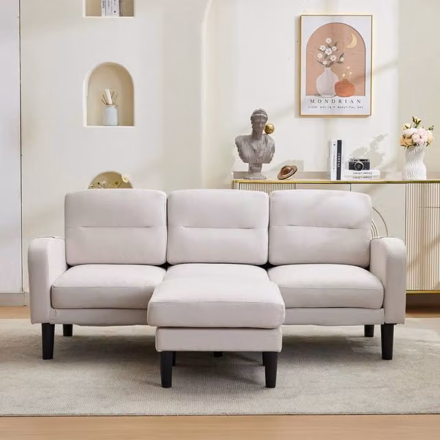 Divano angolare modulare Mivray a L in tessuto beige con chaise longue sinistra e coperture rimovibili