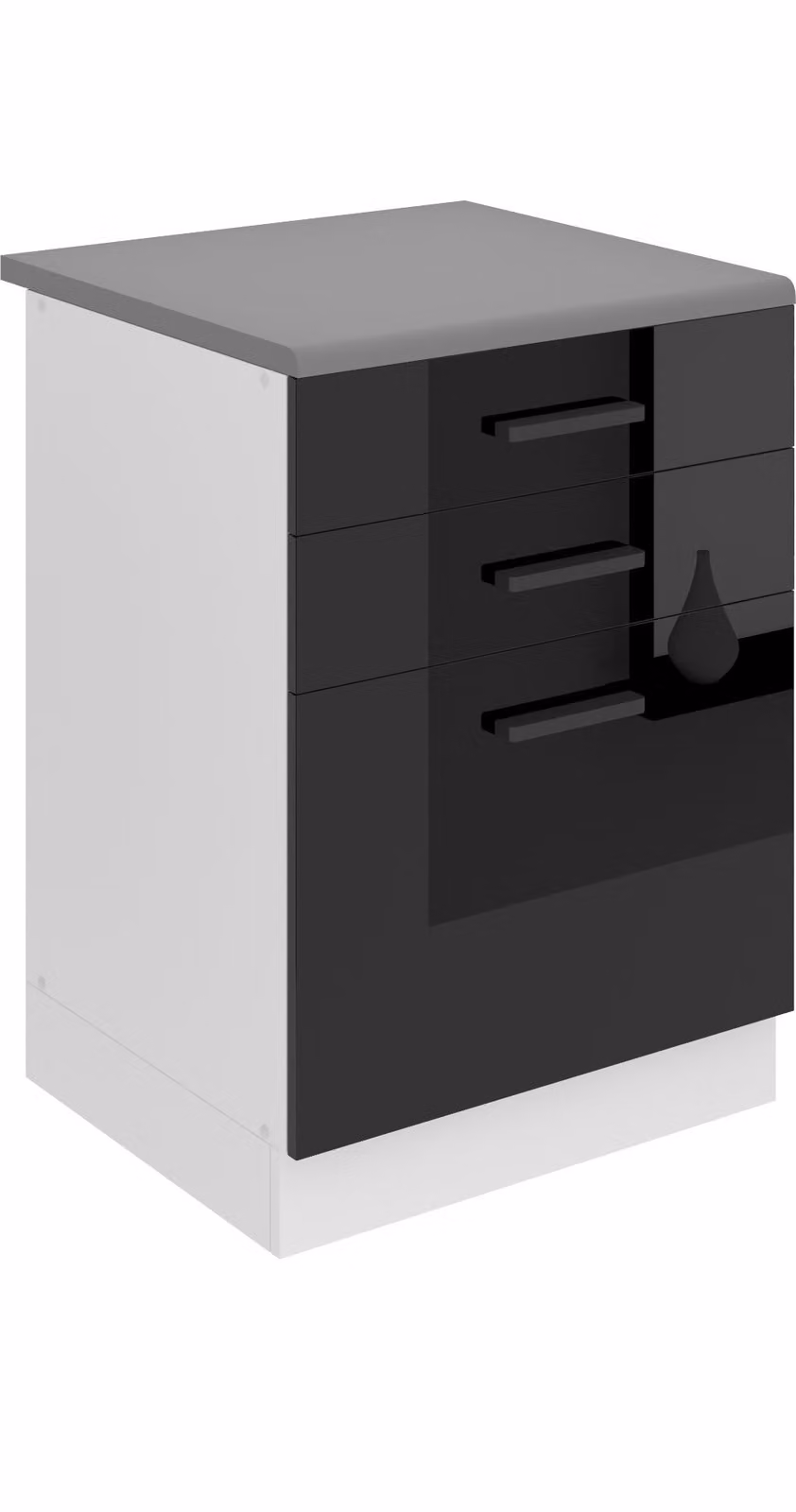 Base da cucina Belini, base da cucina larga 60 cm. Base da cucina SDSZ con piano di lavoro. Mobile da cucina con cassetti, nero lucido