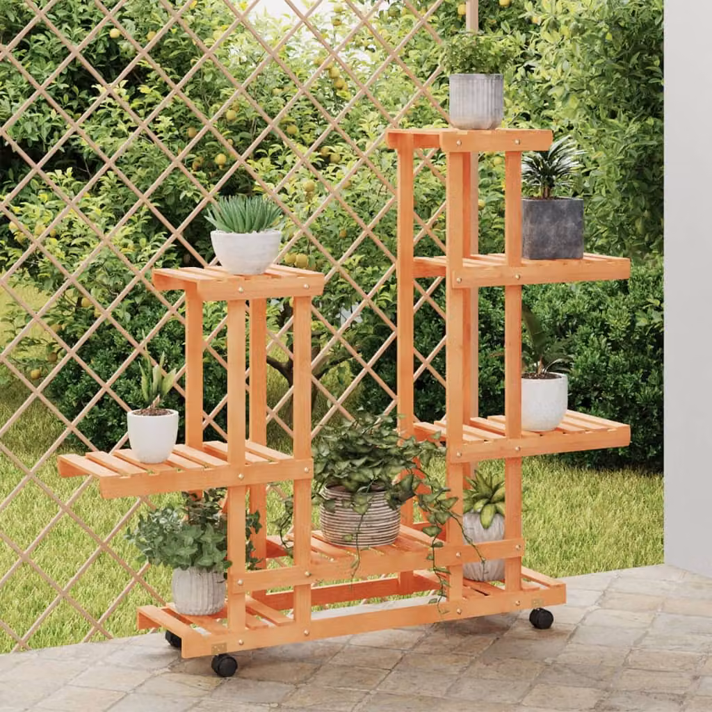 vidaXL Portafiori con Ruote in Legno di Abete Marrone Stile Rustico L/P/H: 95 x 25 x 101 cm
