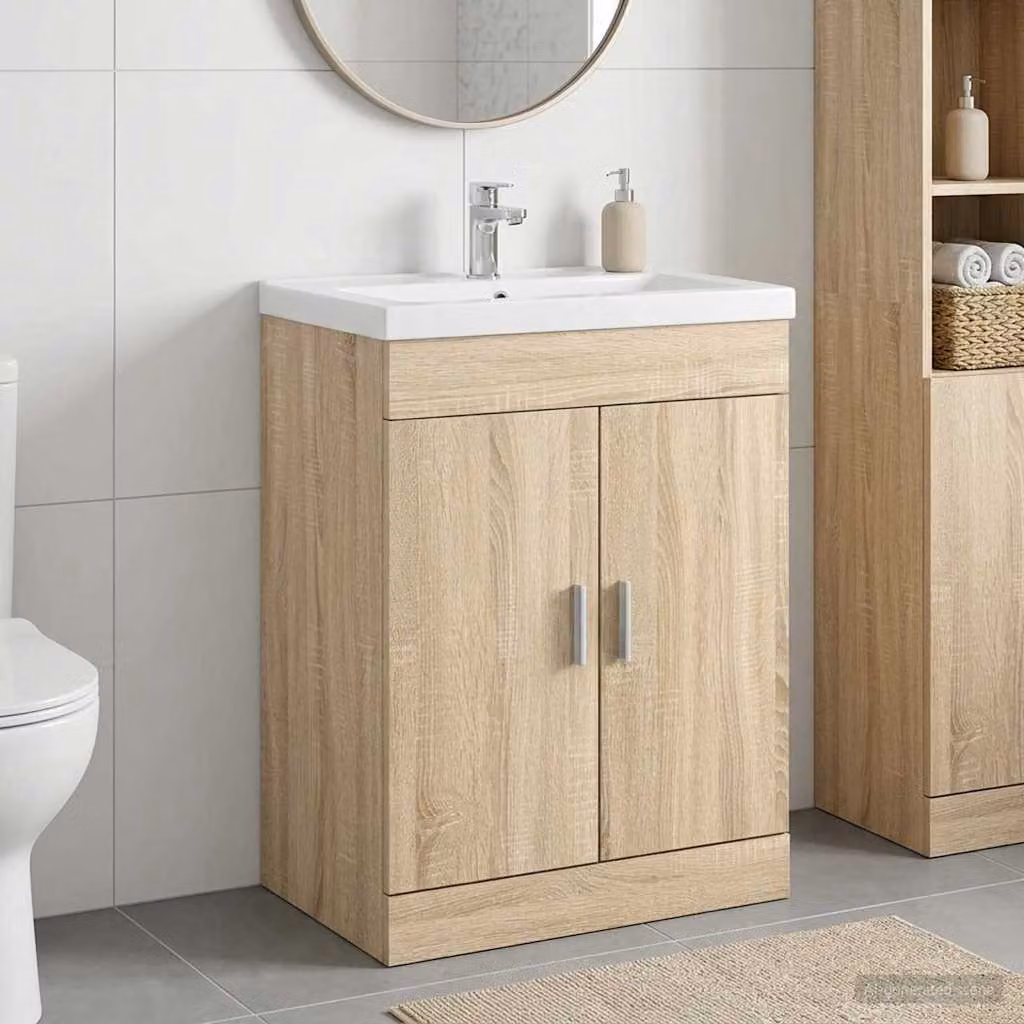 Mobiletto da bagno sotto lavabo moderno vidaXL in legno Rovere Sonoma, L: 81,0 cm, P: 37,5 cm, H: 78,5 cm