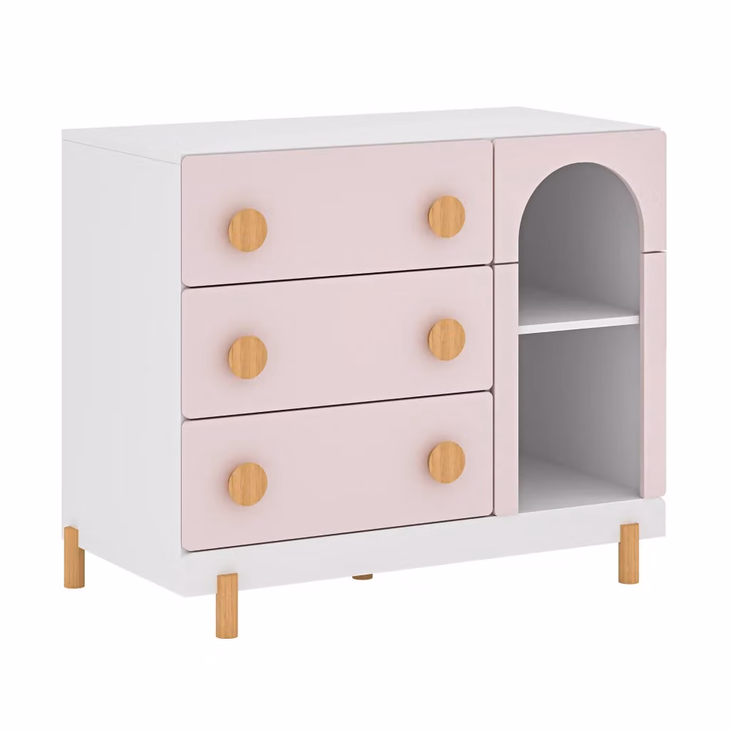 Cassettiera per cameretta Vaarentaa en.casa con 3 cassetti e 2 vani aperti, Bianco/Rosa, L: 79 cm, P: 41 cm, H: 66 cm – 2
