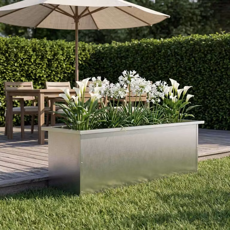 Fioriera da giardino con LED vidaXL in acciaio, Argento, L 100 x P 30 x H 30 cm