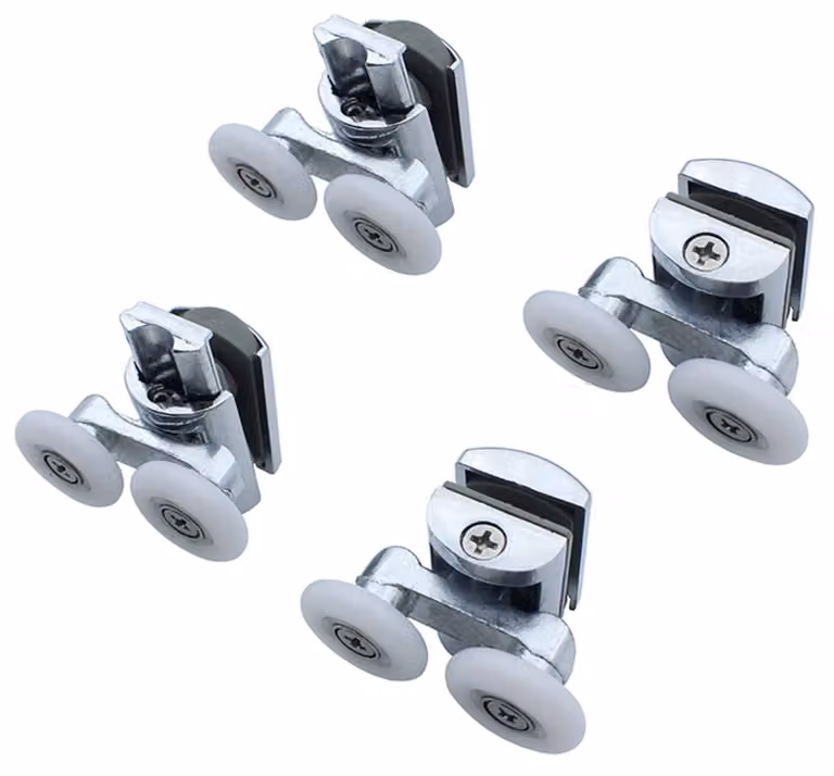 Inovra - Set di 4 ruote - Doppie ruote girevoli - Realizzate in lega di zinco, diametro 23 mm - Adatte per cabine doccia - Compatibili con vetri di spessore 4-6 mm - Rivestimento cromato - Rulli per porte doccia