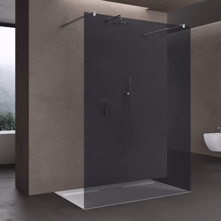 doporro Box Doccia Walk-In 110x200cm, Parete Doccia Anticalcare in Vetro Trasparente 8mm con Bracci Sostegni Telescopici in Acciaio MMBR3