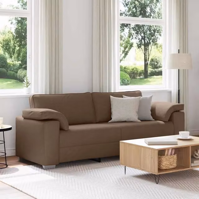 Divano moderno a 3 posti vidaXL in tessuto marrone con cuscini inclusi L: 219 cm, P: 82 cm, H: 77 cm – 1