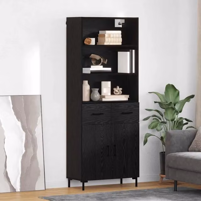 Credenza-Buffet-Armadio da cucina Rovere Nero 69,5 x 34 x 180 cm Legno multistrato 507743