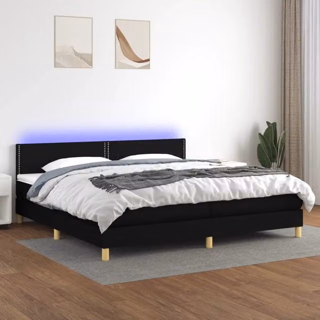 Letto a molle con illuminazione LED e porta USB vidaXL in tessuto nero L 200 cm x P 200 cm x H 88 cm