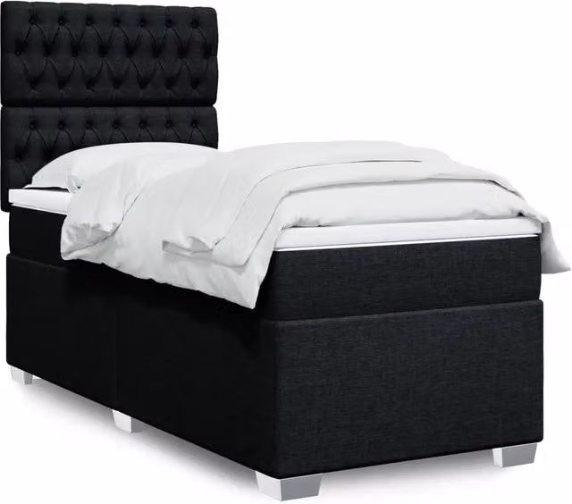 Letto Ibrido vidaXL con Giroletto a Molle e Materasso in Tessuto Nero e Bianco L/P: 90 x 190 cm – 1