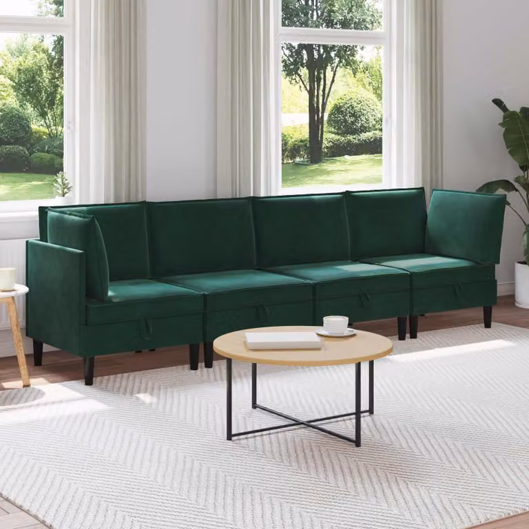 Set di mobili per il soggiorno vidaXL in velluto verde con divano angolare e cuscini coordinati